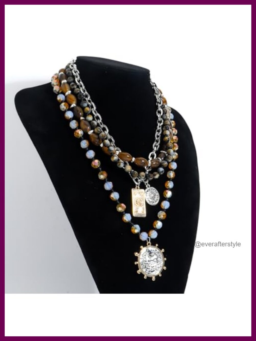 Bohemian Multi-Layer Beaded Coin Necklace, Vintage Gold-Plated Pendant Chain - Picture 5 of 5